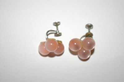+MBA #25-266   Vintage Pink Thermoplastic  Bead Screw Back Earrings