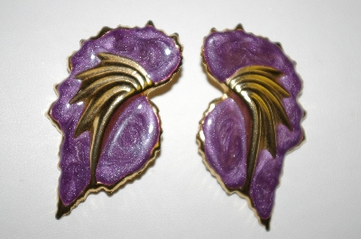 +MBA #25-299   Vintage Gold Tone Purple Enameled Pierced Earrings