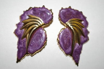 +MBA #25-299   Vintage Gold Tone Purple Enameled Pierced Earrings
