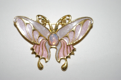 +MBA #25-296   Vintage Gold Plated Enameled Butterfly Pin