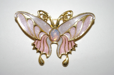 +MBA #25-296   Vintage Gold Plated Enameled Butterfly Pin