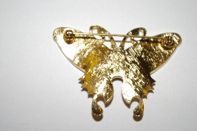 +MBA #25-296   Vintage Gold Plated Enameled Butterfly Pin