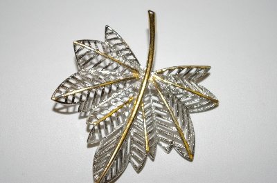 +MBA #25-275   Vintage Silver & Gold Tone Leaf Pin