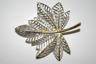 +MBA #25-275   Vintage Silver & Gold Tone Leaf Pin