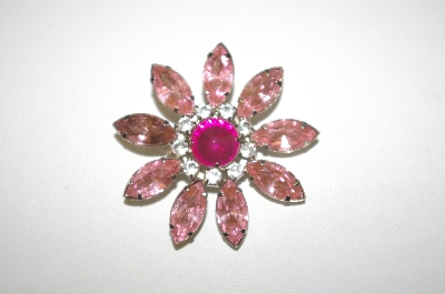 +MBA #25-191   Vintage Silver Tone Pink Rhinestone Flower Pin