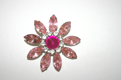 +MBA #25-191   Vintage Silver Tone Pink Rhinestone Flower Pin