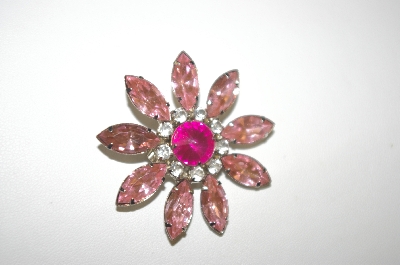 +MBA #25-191   Vintage Silver Tone Pink Rhinestone Flower Pin