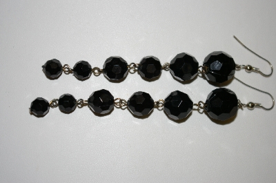 +MBA #25-368  Black Acrylic Bead Drop Pierced Earrings