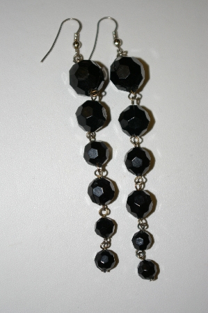 +MBA #25-368  Black Acrylic Bead Drop Pierced Earrings