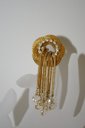 +MBA #6-1407  Vintage Gold Plated Chain Style Rhinestone Pin/Pendant Combo