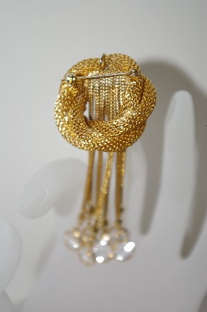 +MBA #6-1407  Vintage Gold Plated Chain Style Rhinestone Pin/Pendant Combo
