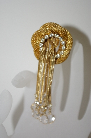 +MBA #6-1407  Vintage Gold Plated Chain Style Rhinestone Pin/Pendant Combo