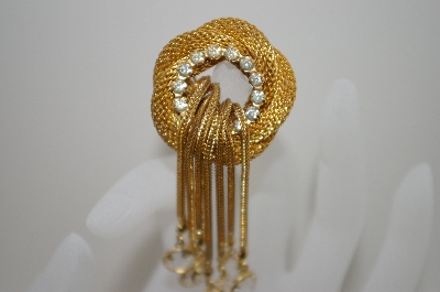 +MBA# 6-1410  Vintage Gold Plated Chain Style Clear Rhinestone Pin/Pendant