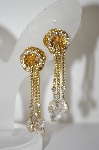 +MBA #6-1412  Vintage Gold Plated Clear Rhinestone Chain Style Clip On Earrings