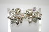 +MBA #6-1308   Verdome Silver Tone Crystal  & Faux Pearl Clip On Earrings