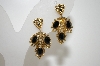 +MBA #6-1198   Florenza Gold Tone Black Stone Clip On Earrings