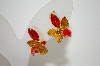 +MBA #6-1208   Vintage Shades Of Orange Crystals & Rhinestones Clip On Earrings