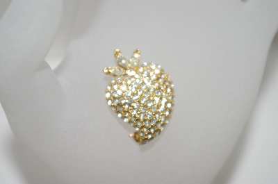 +MBA #6-1180   Vintage Clear Rhinestone Strawberry Pin