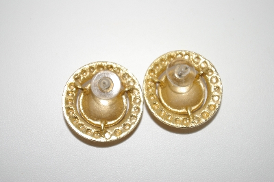 +MBA #6-1112   Vintage Gold Tone Lavender Enameled Earrings