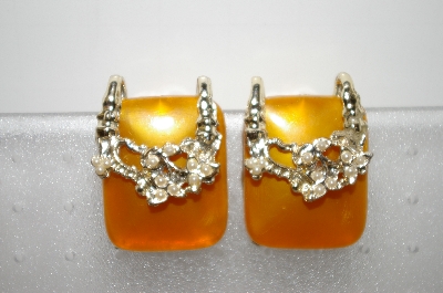 +MBA #6-1131  Vintage Gold Thermoplastic  & Seed Pearl Earrings