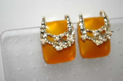 +MBA #6-1131  Vintage Gold Thermoplastic  & Seed Pearl Earrings