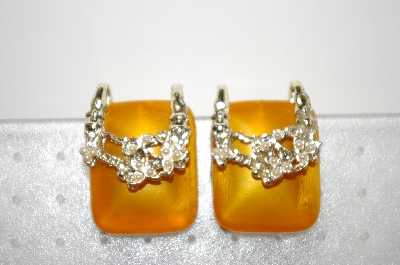 +MBA #6-1131  Vintage Gold Thermoplastic  & Seed Pearl Earrings