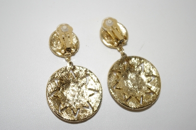 +MBA #6-1140   Vintage Large Goldtone Rhinestone Clip On Earrings