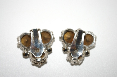 +MBA #6-1118  Vintage Silver Tone Clear Rhinestone Clip On Earrings
