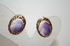 +MBA #6-0961  Vintage Gold Plated Purple Stone Clip On Earrings