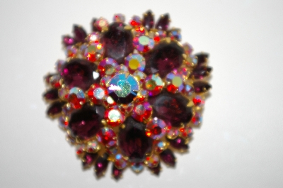 +MBA #6-1150   Vintage Large Multi Colored Rhinestone Brooch
