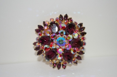 +MBA #6-1150   Vintage Large Multi Colored Rhinestone Brooch