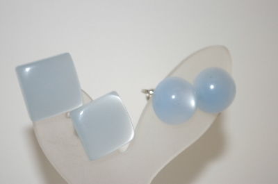 +MBA #6-0995   2 Pairs Vintage Blue Thermoplastic  Earrings
