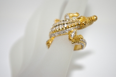 +MBA #6-1459  18K Vermeil White Zircon Crocodile Ring
