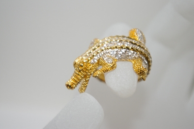 +MBA #6-1459  18K Vermeil White Zircon Crocodile Ring