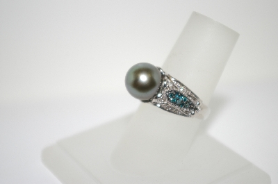 +MBA #6-1445  14K White Gold Peacock Tahitian Pearl & Diamond Ring