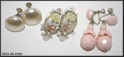 +MBA #6-0999  "Lot Of  (3) Pairs Of Vintage Earrings
