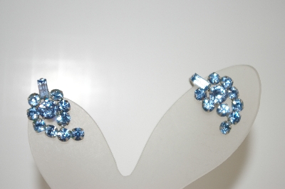 +MBA #6-0990   Vintage Silver Tone Blue Rhinestone Screw Back Earrings