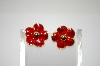 +MBA #6-1313  Vintage Red Enamel Flower Earrings