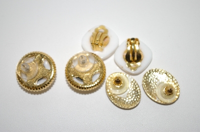 +MBA #6-1285  (3) Pairs Vintage Gold Tone Earrings