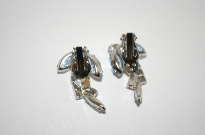 +MBA #6-1122   Vintage Silver Tone AB & Blue Rhinestone Clip Ons