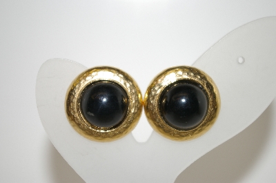 +MBA #6-1094   Vintage Black Acrylic Stone Clip On Earrings