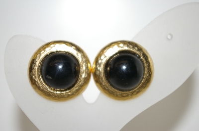 +MBA #6-1094   Vintage Black Acrylic Stone Clip On Earrings