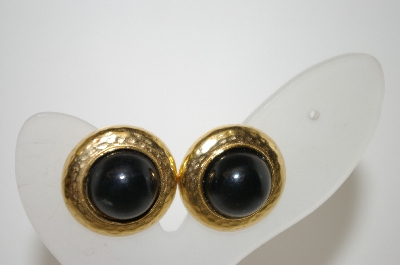+MBA #6-1094   Vintage Black Acrylic Stone Clip On Earrings
