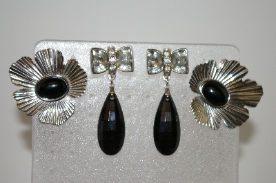 +MBA #6-1100   2 Pairs Vintage Silver Tone Earrings