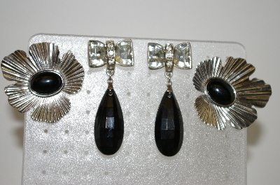 +MBA #6-1100   2 Pairs Vintage Silver Tone Earrings