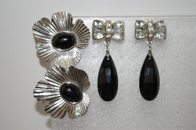 +MBA #6-1100   2 Pairs Vintage Silver Tone Earrings
