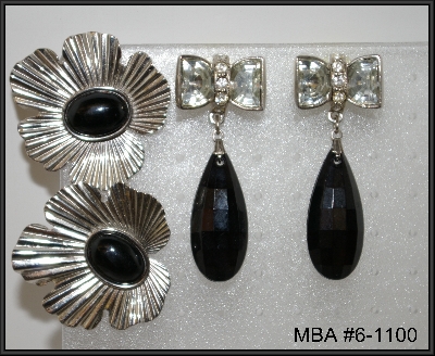 +MBA #6-1100   2 Pairs Vintage Silver Tone Earrings