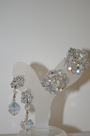 +MBA #6-1020  2 Pairs Vintage AB Crystal Earrings