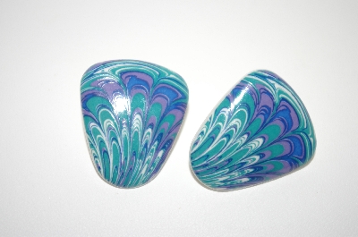 +MBA #6-0957   Vintage Ceramic Hand Painted Pierced Earrings 