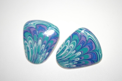 +MBA #6-0957   Vintage Ceramic Hand Painted Pierced Earrings 